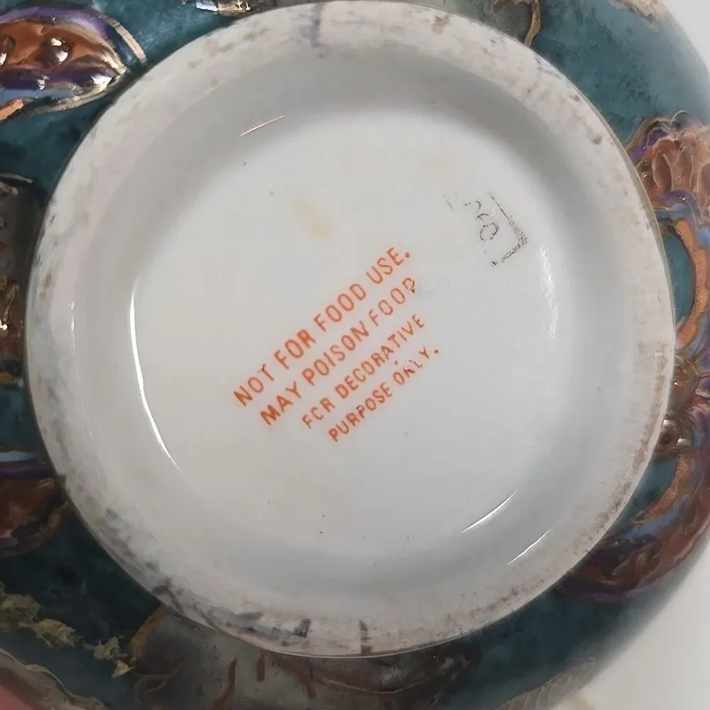 Cloisonné Multicolored Floral Bowl Vintage Chinese Gilded Teal Gold Decor 6